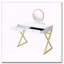 Bureau de coiffeuse rectangulaire avec miroir et plateau à bijoux, blanc et doré