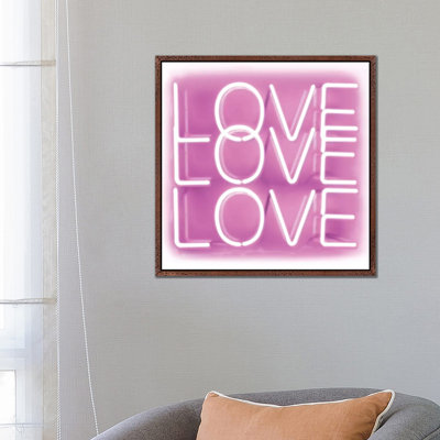 Neon Love Love Love Pink On White by Hailey Carr - Print on Canvas