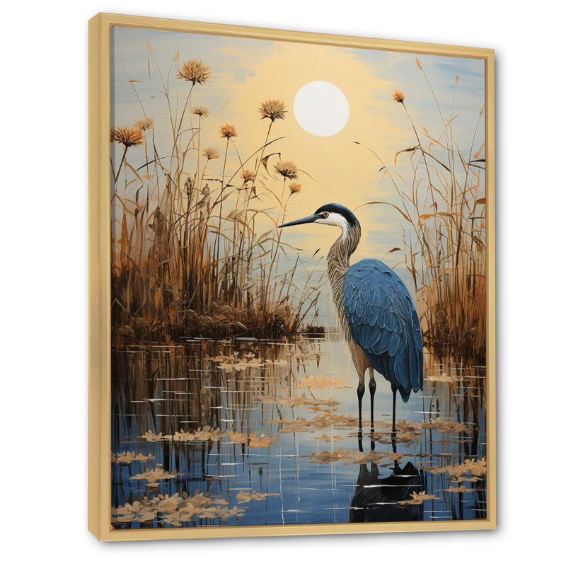 «Iaschome Heron Morning Stroll Pointillism III», reproduction sur toile, H 32 po x l 24 po x P 1 po, Cadre naturel flottant