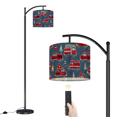 Lampe sur pied à arc avec abat-jour réglable Camions de pompiers Lampe sur pied 3 températures de couleur à intensité variable pour lampe