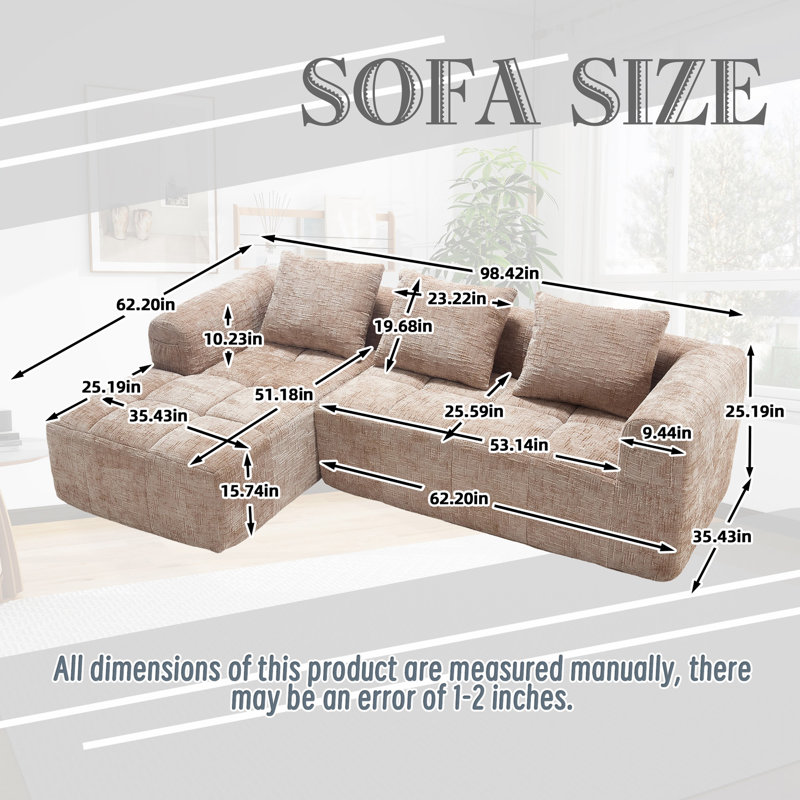 Modular Sectional Sofa, Modern Modular L-Shaped Sofa With Chaise Longue, Equipped With Small Side Pockets And Free Of Compression During Installation.