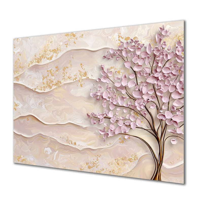 Lavande Bloom, arbre d'acacia, horizon I - paysages, impression murale en métal, H 16 po x l 32 po x P 0,84 po