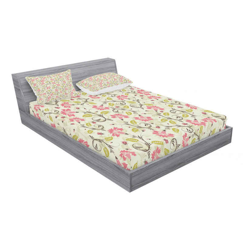 Microfiber Floral Sheet Set, Queen Sheet Set + Fitted Sheet + 2 Pillowcases, Blue/Green Floral