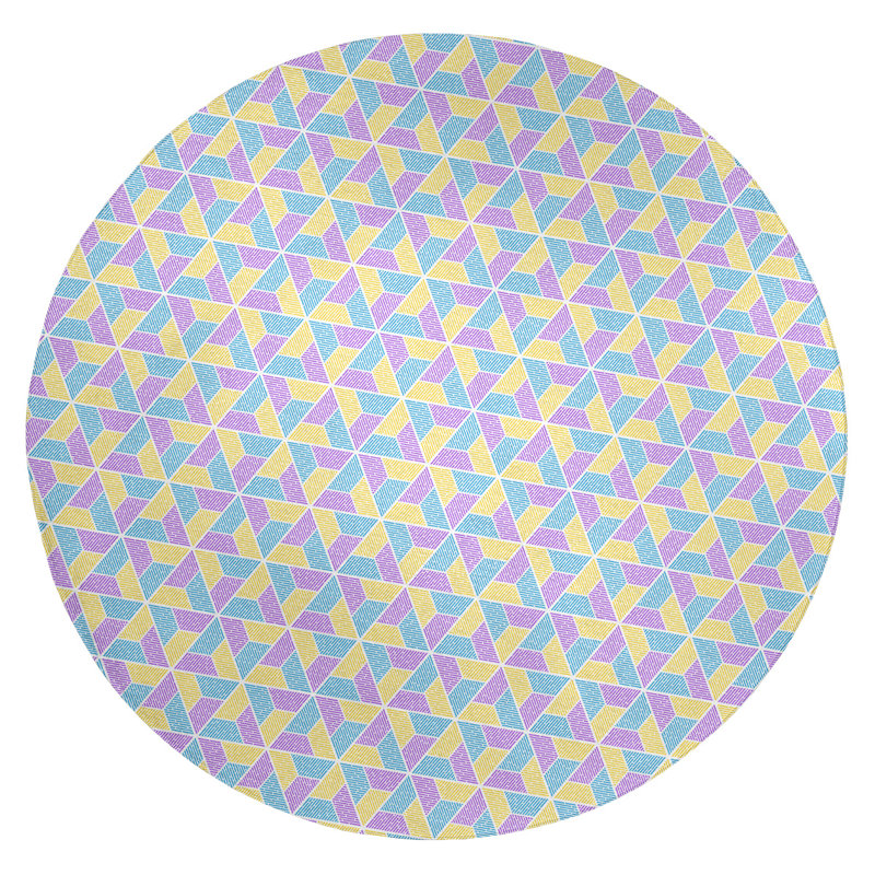 Tapis beige/bleu/mauve surface mauve, Rond 5 pi