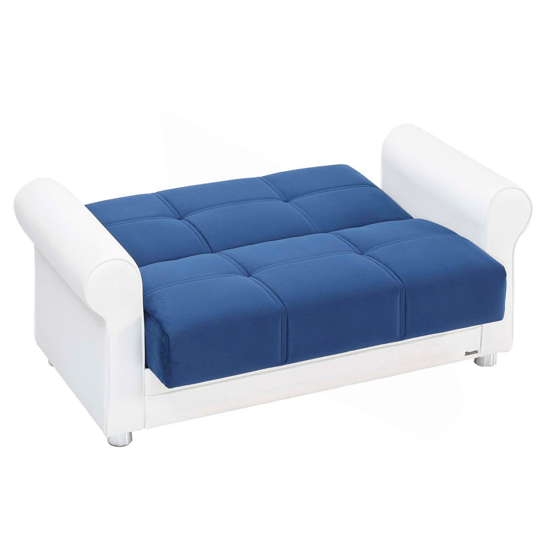 Causeuse convertible avec rangement Primenest Ithara Collection, bleu ciel / polyuréthane blanc, Bleu / blanc