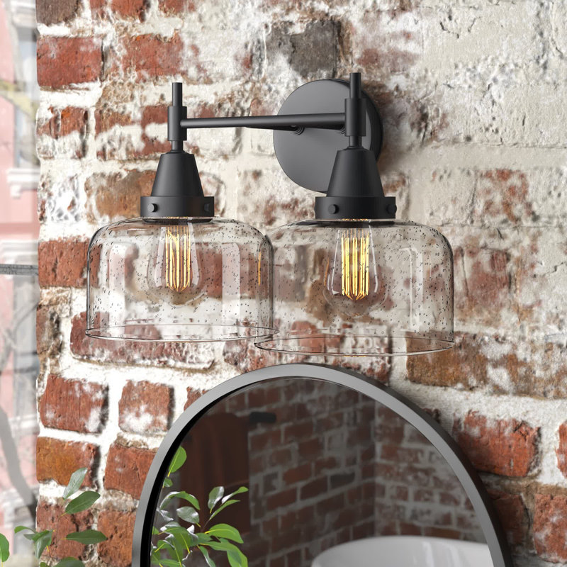 Éclairage pour meuble-lavabo 2 lumières 17 po Caden - H 5,75 po, Ampoule incandescente rétro 60 watts, Grainé, Noir mat