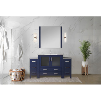 Ensemble de meuble-lavabo double 60 po X P 18,25 po D, avec armoire latérale, plateau en céramique blanche et Miroirs