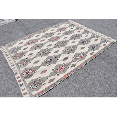 Handcrafted Turkish Anatolian Kilim Rug - Authentic Vintage Oriental Area Rug SN-4520 Black/Beige
