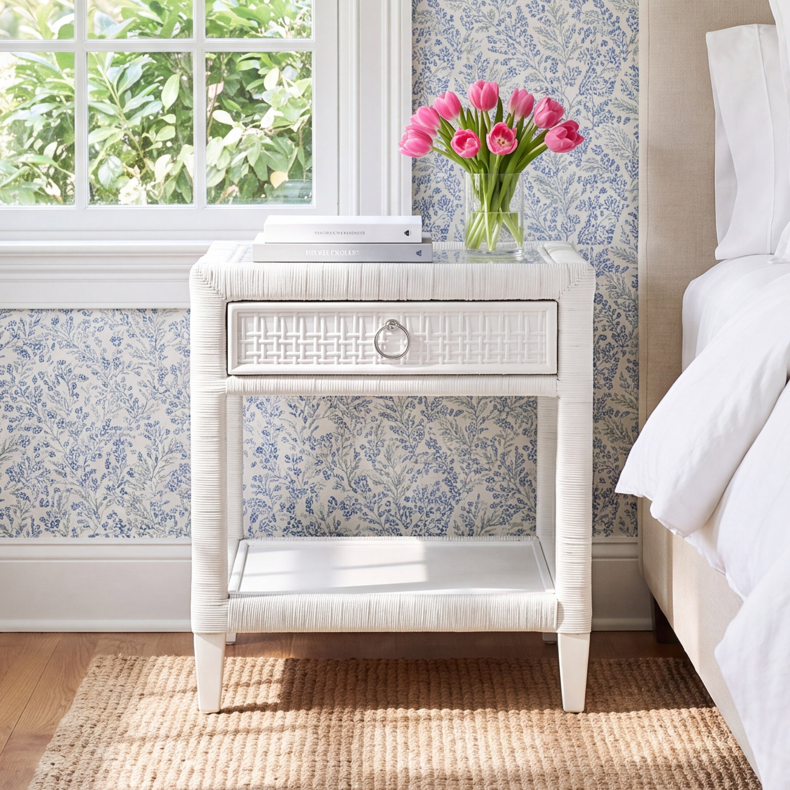Monterey Nightstand, Frost White, Yes, Satin Nickel