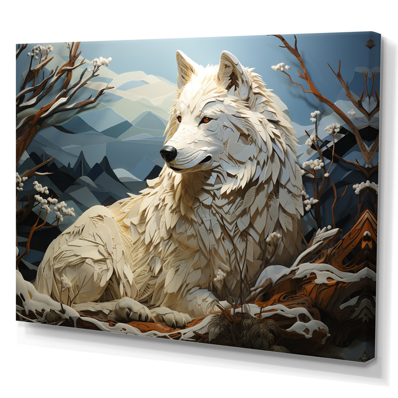 «Wolf Watch In Winter Patchwork II», reproduction d'art sur toile, H 34 po x l 44 po x P 1,5 po, Toile tendue