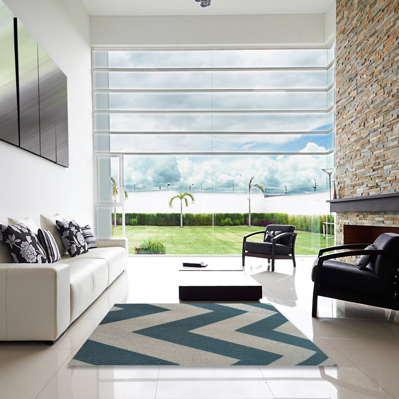 Tapis bleu à chevrons Fairmount, Carré 7 pi
