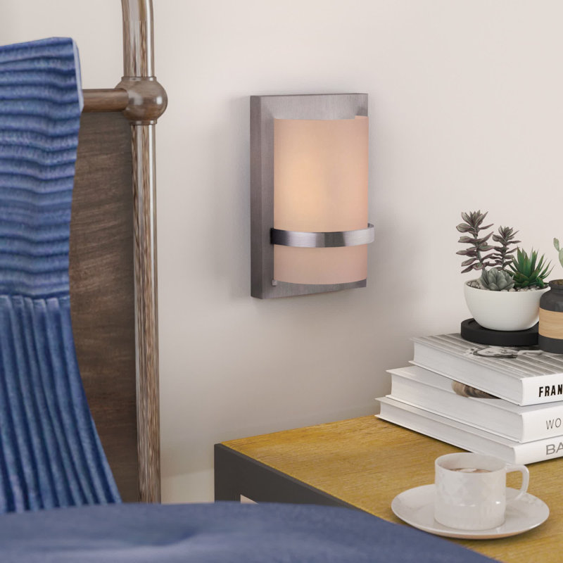 Steelside Alonso With Etched White Glass Wall Sconce, Brushed Nickel