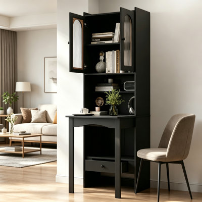 Fold Out Multi-Functional Convertible Desk Cabinet with Storage Shelf & Drawer