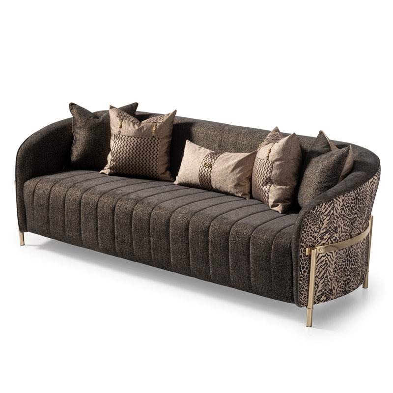 Lisbon 98'' Chenille Round Arm Sofa, Onyx Chenille