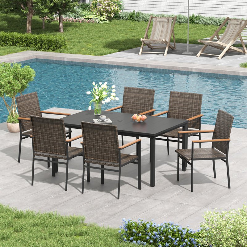 Ensemble repas extérieur pour 6 personnes, Noir/gris