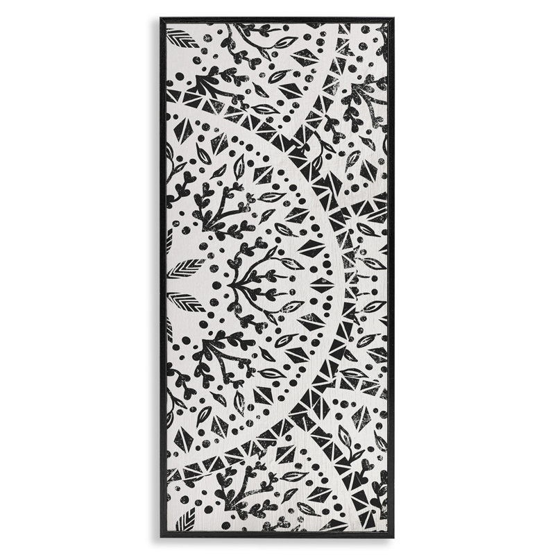 Boho Black and White Fractal Pattern Canvas Print, 10" x 24"