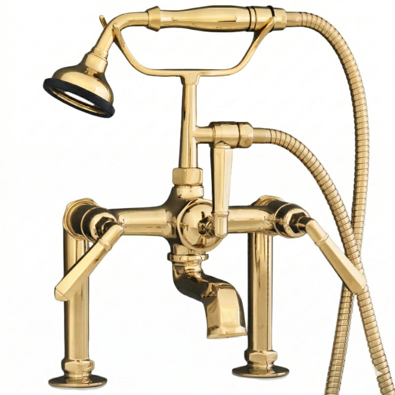 British Telephone Deck Mount Tub Faucet (P1009), Unlacquered Polished Brass