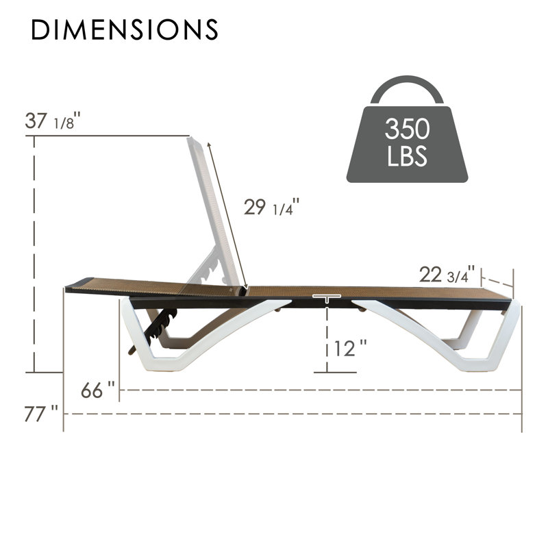 Kozyard Outdoor Chaise Lounge Chair, Full Flat Adjustable Patio Lounger with Aluminum Frame & Resin Legs, Textilene Fabric for Poolside, Backyard & Beach (Beige, W/O Table)