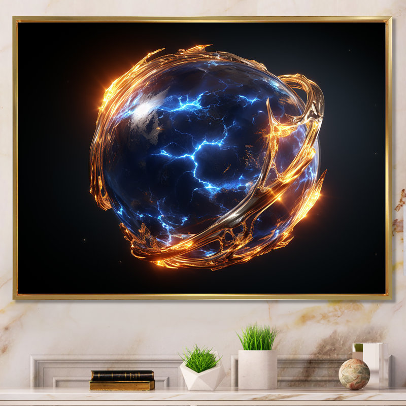 Orbite bleue et bleue - Art mural, H 30 po x l 40 po x P 1,5 po, Cadre flottant doré