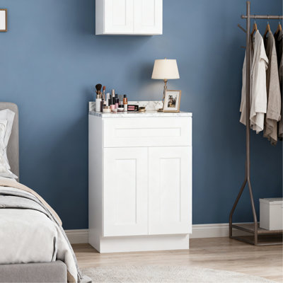 Shaker Solid Wood 2 Soft-Close Doors, 1 Interior Adjustable Shelf Base Cabinet,For Kitchen, Laundry,And Bathroom Storage Ready To Assemble (24 Wx34.5 Hx24 D)（ONLY ONE PIECES）