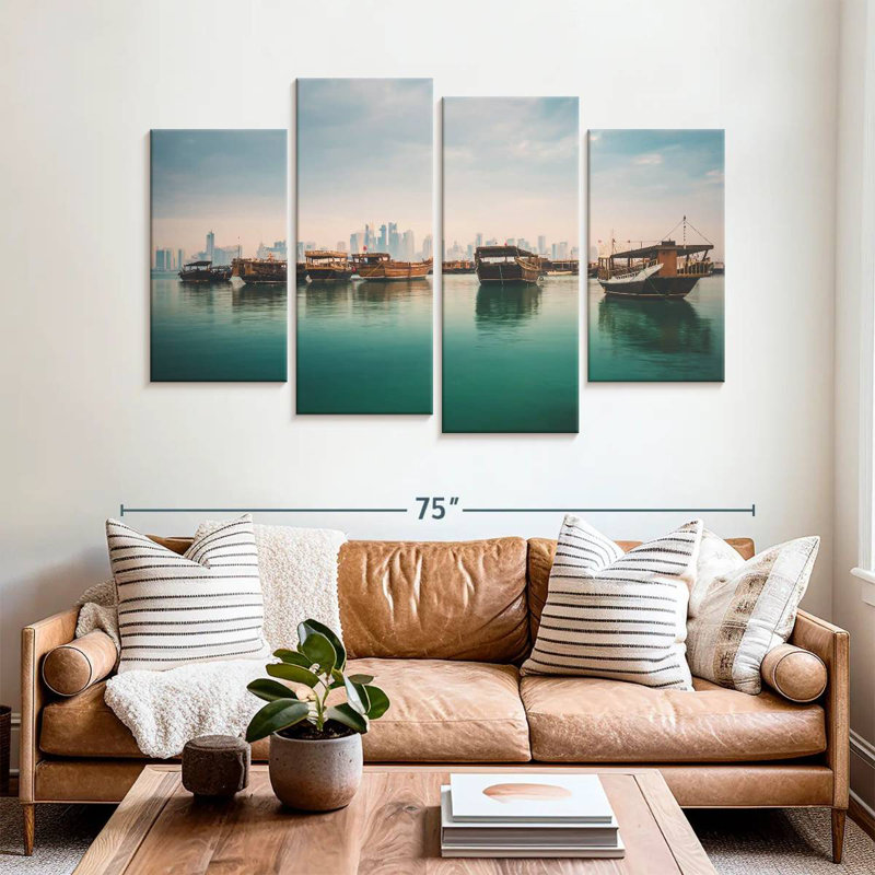 Mehar, corniche de Dhang, bateaux de boutre, H 42 po x l 68 po