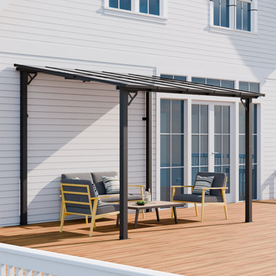 10' x 8' Lean to Gazebo with Sloped Roof, Wall Mounted Pergola for Patio, Porch, Deck