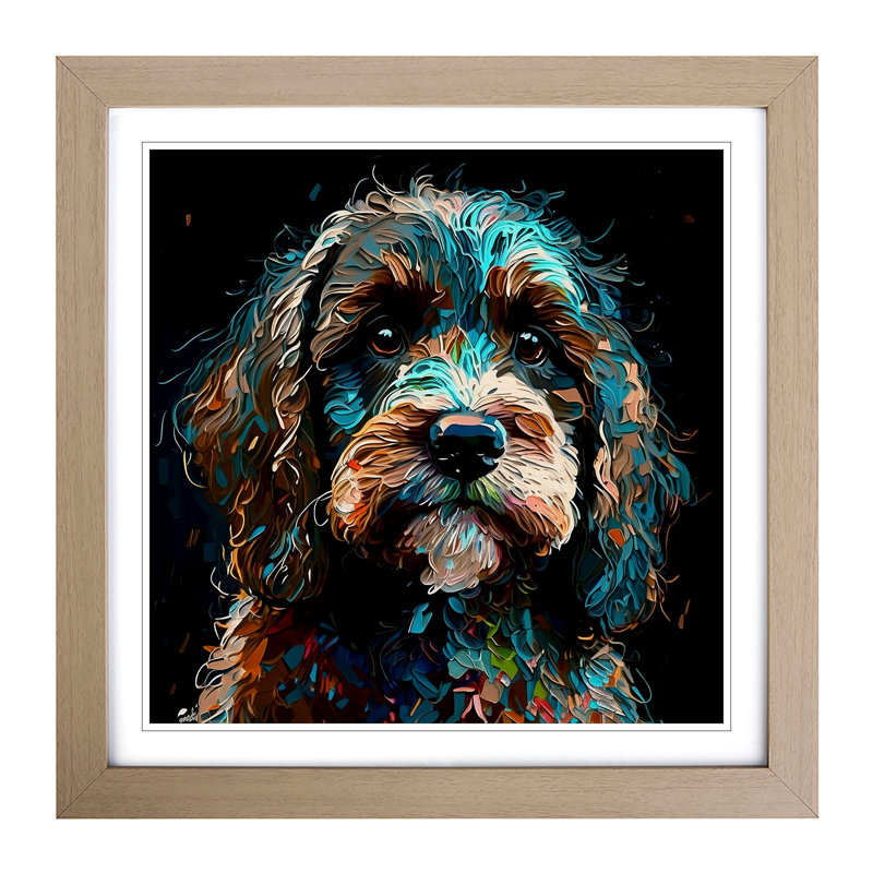 Cockapoo Palette Knife Painting No.1 - Framed Print, Oak