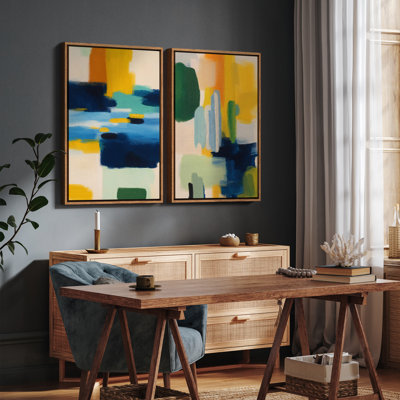 Colorful Abstract Artwork, Living Room Pictures, 2 Pieces Framed Print Wall Art