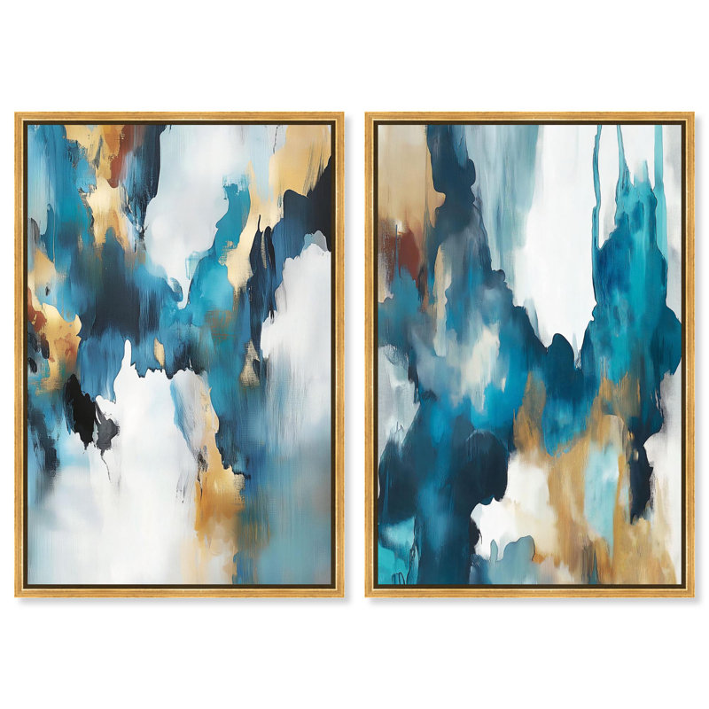 «Teal Tempest Set», reproduction d'art sur toile par Art Remedy, cadre doré, 36 x 54, 55" H x 37" W, Gold Frame