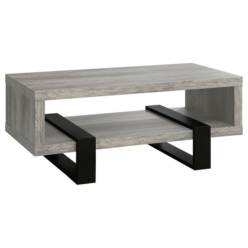 Garven Coffee Table with Shelf, Light Gray