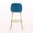 Indoor Metal Upholstered Barstool, Gold Finished Frame and Blue Upholstery, Set of 2