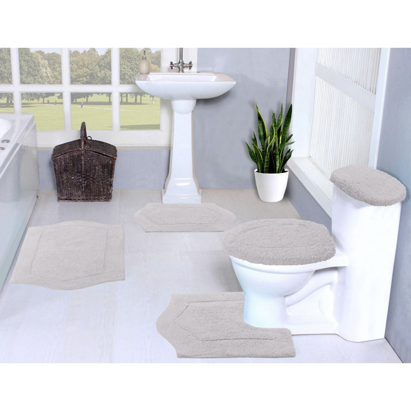 Athyrium Cotton 5 Piece Bath Mats Set, Quick Dry, Machine Washable, Absorbent, Light Gray