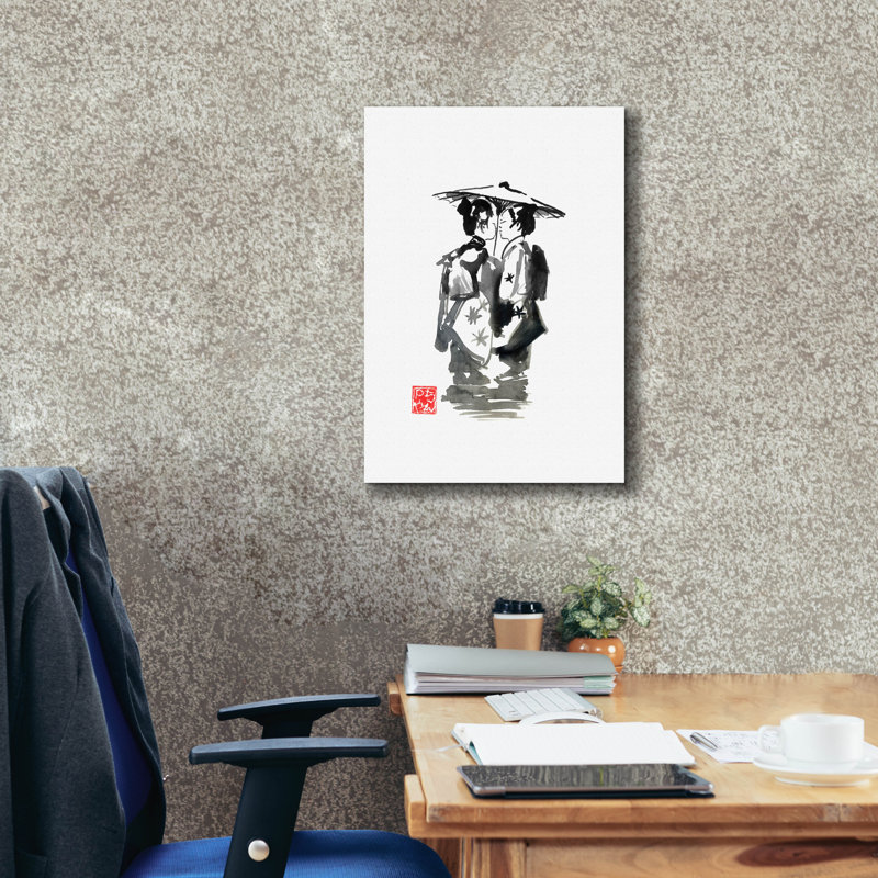 «Two Geisha» par Pechane, art mural sur toile, H 26 po x l 18 po x P 0,75 po