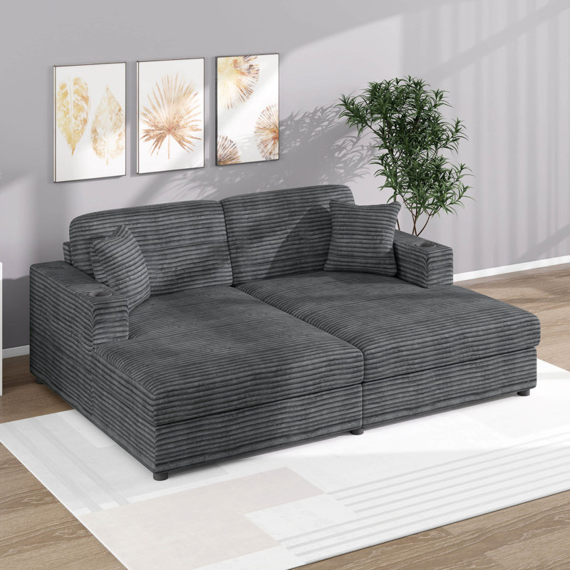 Lit de jour inclinable 86,5 po surdimensionné avec méridienne profonde, deux sièges USB, deux porte-gobelets et coussins décoratifs