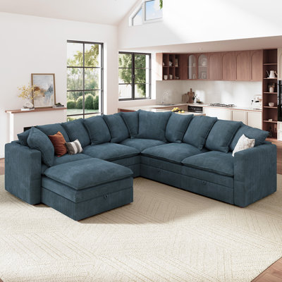 U-Shaped Corduroy Modular Sectional with Storage