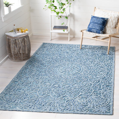 Tapis bleu clair touffeté à la main à motif géométrique Scottsville