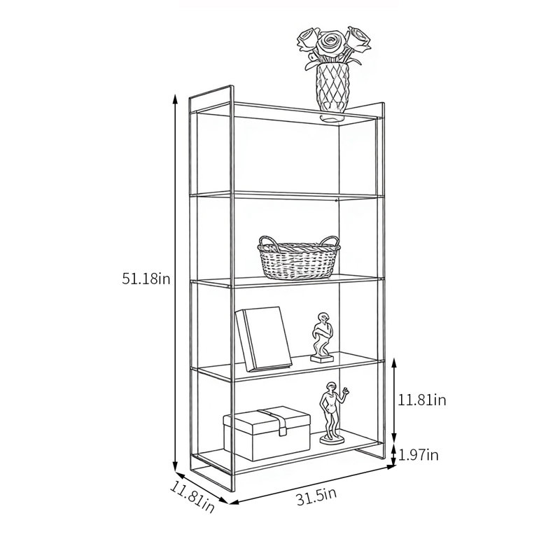 Multifunctional large-capacity acrylic bookcase, 51.18"H x 31.5"W x 11.8"D