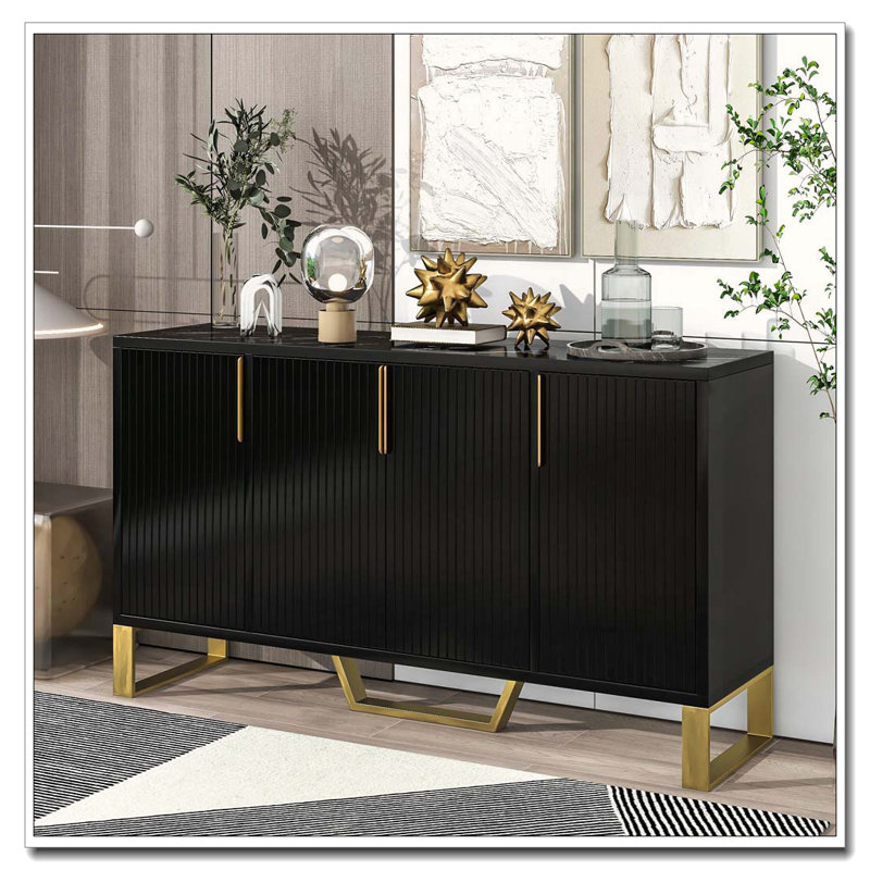 4-Door Sideboard with Metal Handles, Legs, and Adjustable Shelves