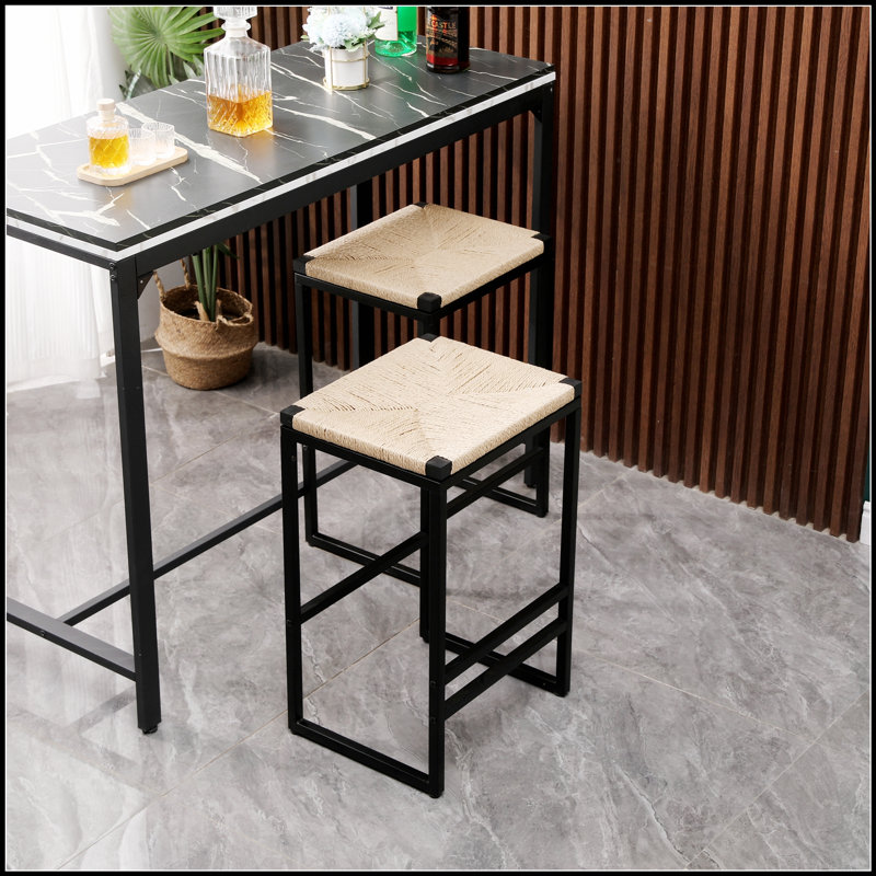 Ensemble de 2 tabourets de bar sans dossier avec corde de papier durable pour comptoir de cuisine, parfait pour les sièges modernes et polyvalents.