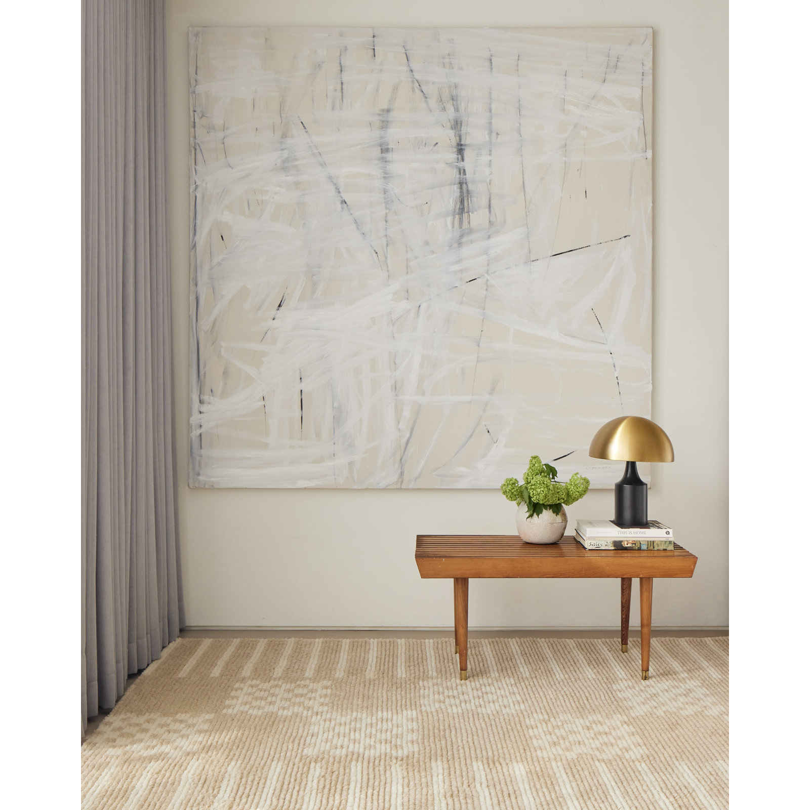 Ivory Gray Hand-Tufted Wool Rug, Rectange 5' x 8'
