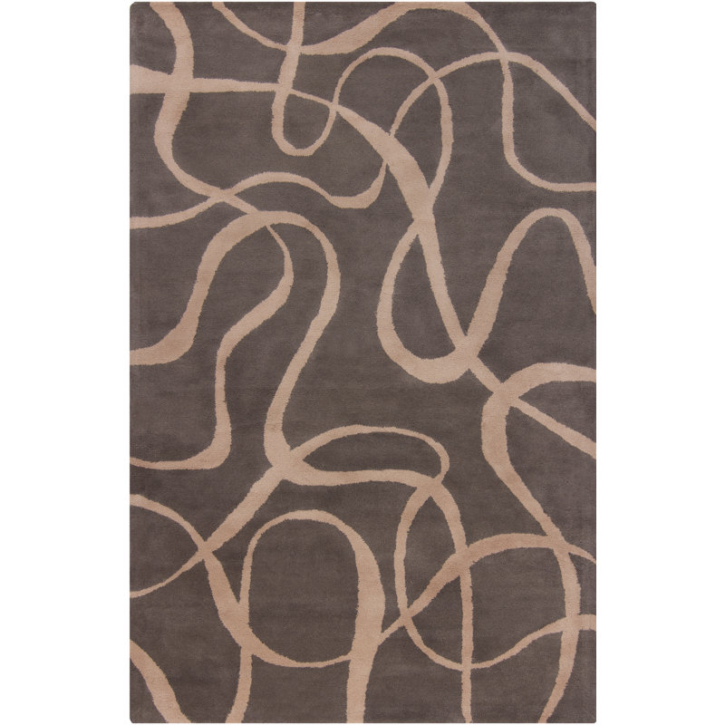 Tapis abstrait en laine touffeté à la main brun et brun clair Jethro, 5 pi x 7 pi 6 po