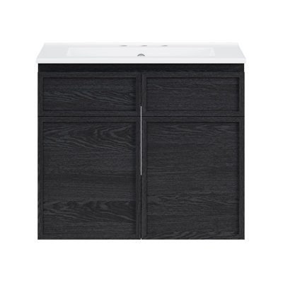 St. Tropez 24" Wall-Mounted Bathroom Vanity In Black With 3-Hole Centerset Sink Top