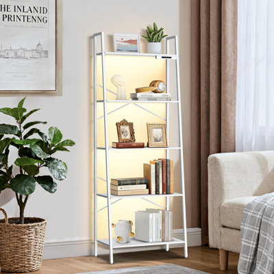 5-Tier Metal Ladder Bookcase with Lighting