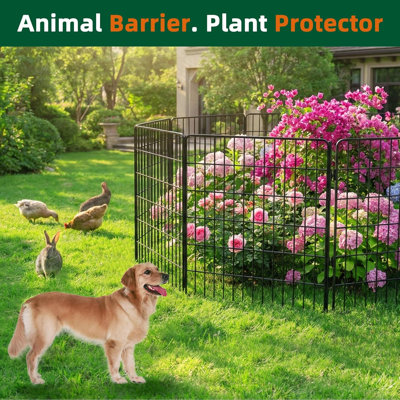 No Dig Garden Fence Animal Barrier with Gate, 32 in (H) x23.6ft (L)