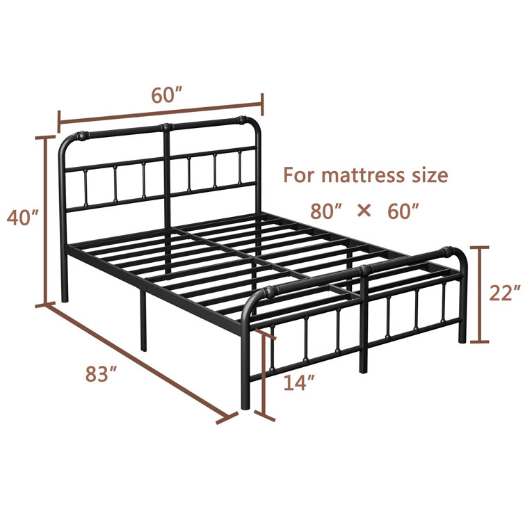 Dequesha Heavy-Duty Anti-Sway 18-inch Steel Tube Iron Bed with Headboard Under The Bed for Storage Williston Forge Size: Full / Double