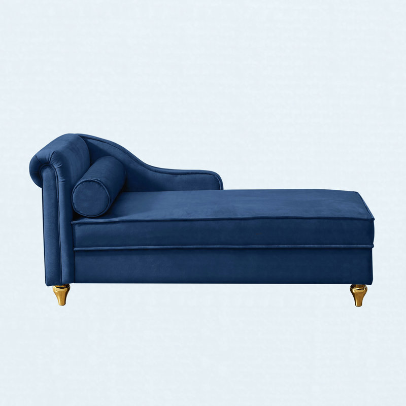 Chaise longue moderne avec revêtement en velours, Navy Blue