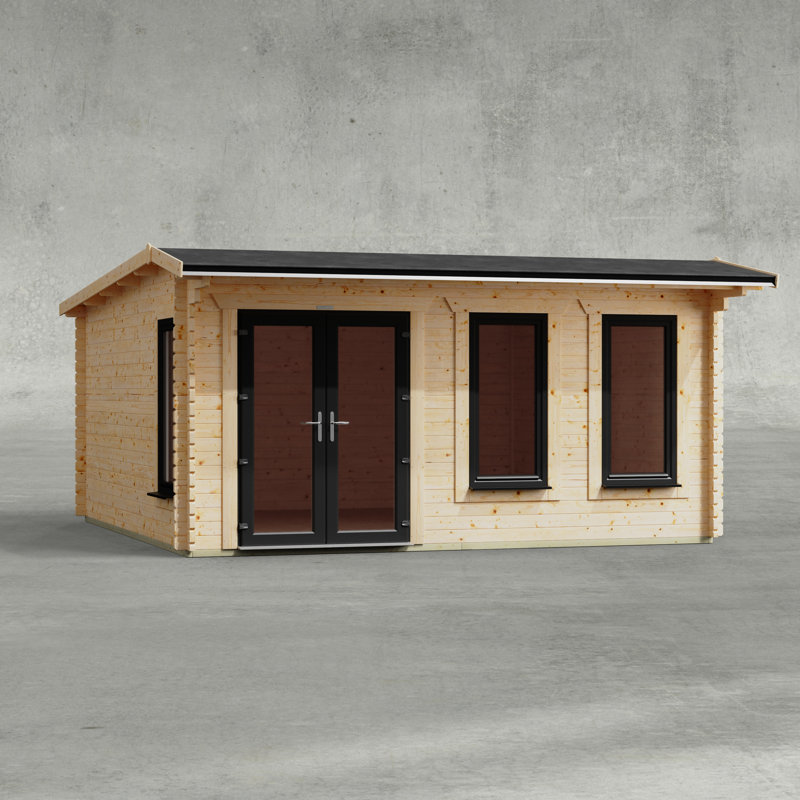 Powersheds 16 x 16ft Apex Log Cabin, Doors to the Left - 44mm