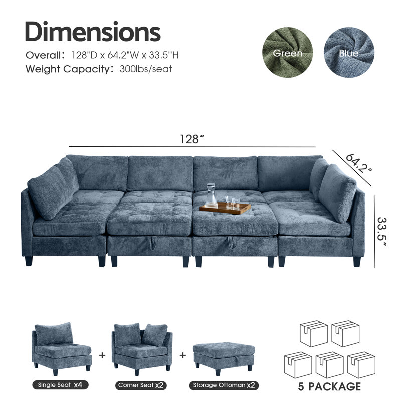 Canapé modulaire 8 pièces avec repose-pieds avec rangement, canapé en chenille moderne pour le salon, configuration polyvalente