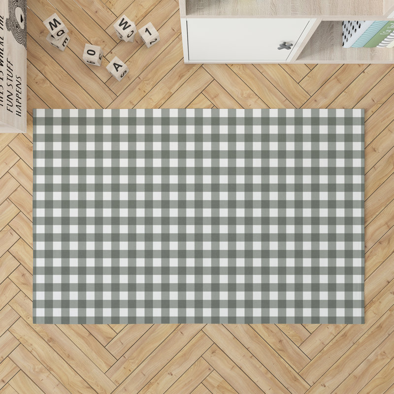 Proper Gingham Kids Play Mat, Chimichurri/Green, Rectangle 4' x 6'