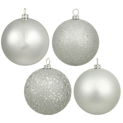 , Berry Red , 10" Vickerman 10" White 4-Finish Ball Christmas Ornament, 4 Per Bag
